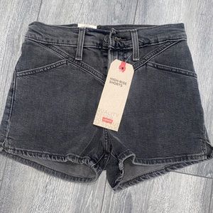 Levi high rise black denim shorts